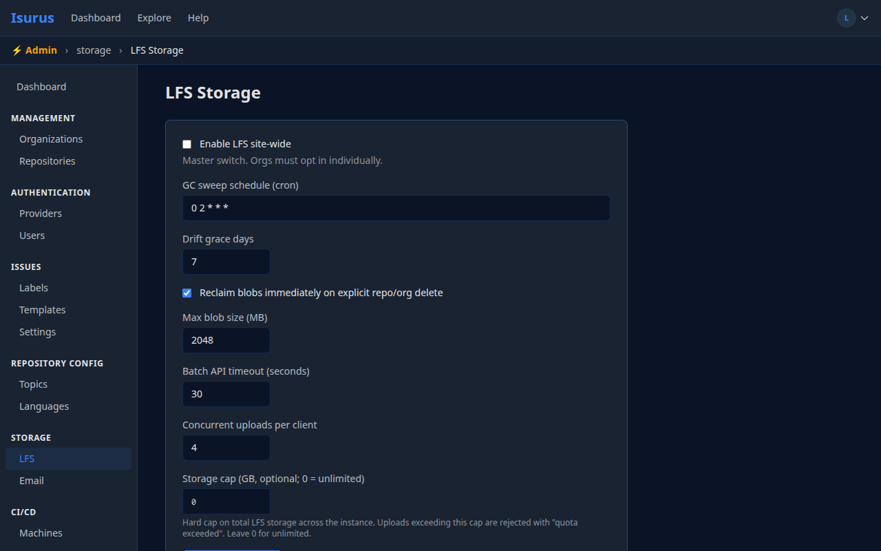 Admin LFS settings