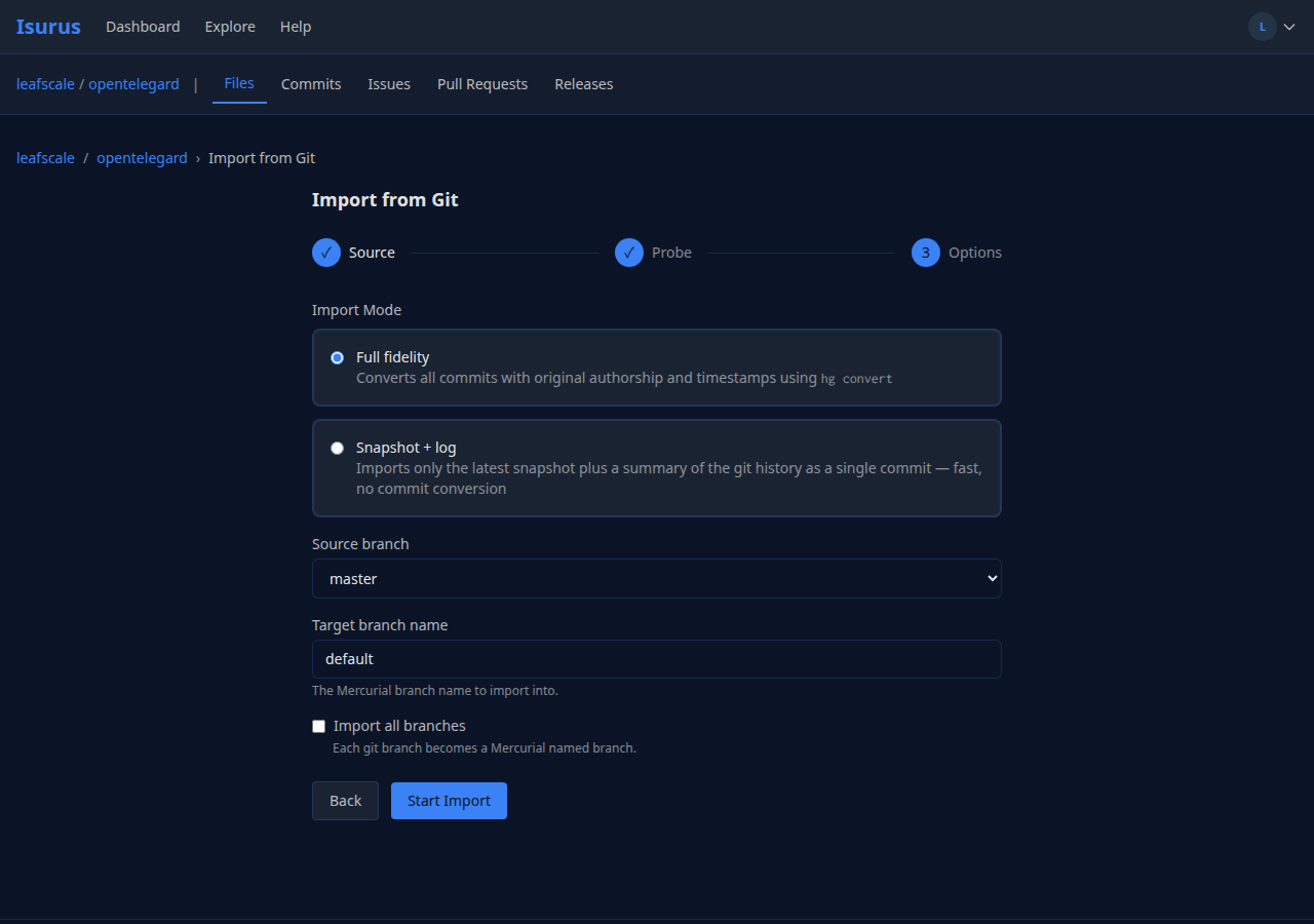Import wizard options