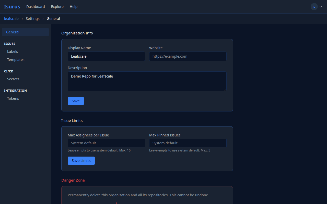 Org LFS settings
